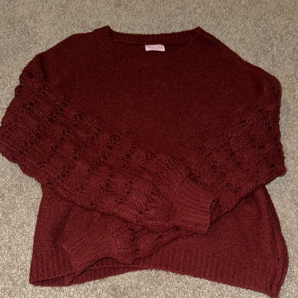 Pink Lily Burgundy Knit Sweater with Textured Sleeves